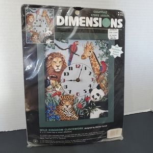 Vintage 1997 Dimensions Counted Cross Stitch Kit ⏰️ L👀K Wild Kingdom Clockwork